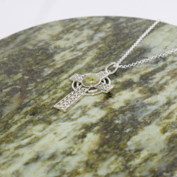 Connemara Marble Silver Celtic Cross pendant hand crafted in Ireland with our authentic natural gemstone and hallmarked Irish silver. 18