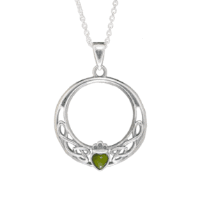 This claddagh pendant is hand crafted with Irish sterling silver and a beautifully cut Connemara Marble heart. View our Claddagh range on our website.