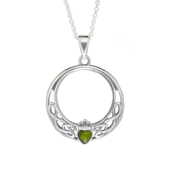 This claddagh pendant is hand crafted with Irish sterling silver and a beautifully cut Connemara Marble heart. View our Claddagh range on our website.