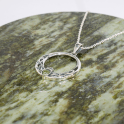 This claddagh pendant is hand crafted with Irish sterling silver and a beautifully cut Connemara Marble heart. View our Claddagh range on our website.
