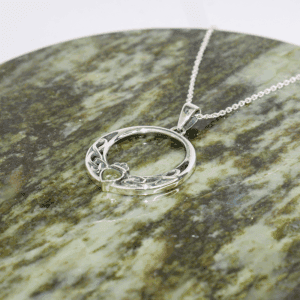 This claddagh pendant is hand crafted with Irish sterling silver and a beautifully cut Connemara Marble heart. View our Claddagh range on our website.
