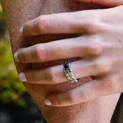 Clover Silver Band Ring with Connemara Marble Heart