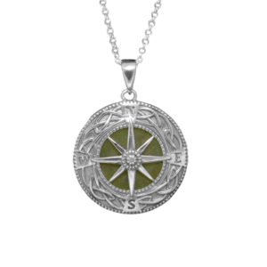 Find your way with our Connemara Marble sterling silver compass pendant. Handcrafted in Ireland with genuine Connemara Marble and gift boxed.