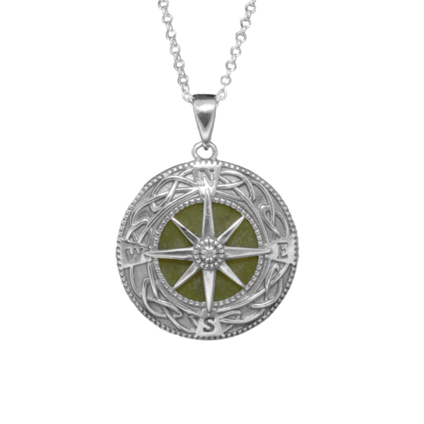 Find your way with our Connemara Marble sterling silver compass pendant. Handcrafted in Ireland with genuine Connemara Marble and gift boxed.