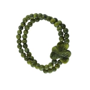 Carved Shamrock double strand bracelet hand crafted in Ireland with our genuine, green gemstone Connemara Marble. Authentic and natural Celtic style.