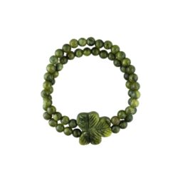 Carved Shamrock double strand bracelet hand crafted in Ireland with our genuine, green gemstone Connemara Marble. Authentic and natural Celtic style.