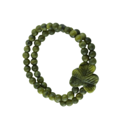 Carved Shamrock double strand bracelet hand crafted in Ireland with our genuine, green gemstone Connemara Marble. Authentic and natural Celtic style.