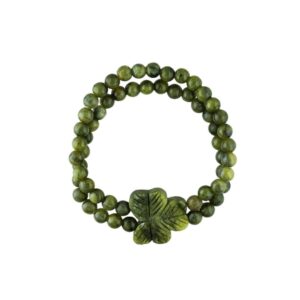 Carved Shamrock double strand bracelet hand crafted in Ireland with our genuine, green gemstone Connemara Marble. Authentic and natural Celtic style.