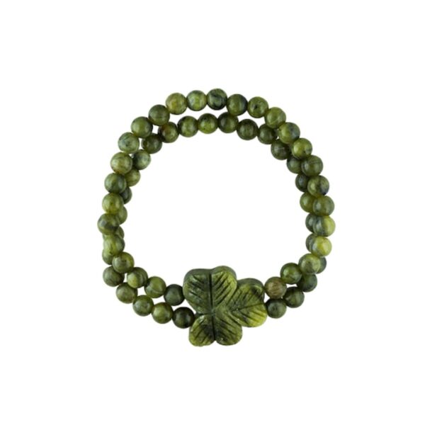Carved Shamrock double strand bracelet hand crafted in Ireland with our genuine, green gemstone Connemara Marble. Authentic and natural Celtic style.