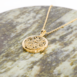 18k gold over sterling silver Trinity Cross pendant. Hand crafted in Ireland using the finest Connemara Marble gemstone with 18
