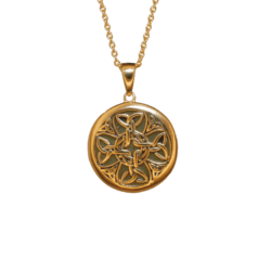 18k gold over sterling silver Trinity Cross pendant. Hand crafted in Ireland using the finest Connemara Marble gemstone with 18