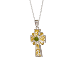 Celtic Cross pendant hand crafted in Ireland with 18K gold over hallmarked Irish sterling silver. Two tone piece of Irish heritage and history. Irish made.