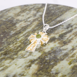 Celtic Cross pendant hand crafted in Ireland with 18K gold over hallmarked Irish sterling silver. Two tone piece of Irish heritage and history. Irish made.