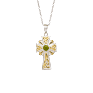 Celtic Cross pendant hand crafted in Ireland with 18K gold over hallmarked Irish sterling silver. Two tone piece of Irish heritage and history. Irish made.