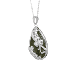 Silver Shamrock pendant featuring a teardrop of authentic, green Connemara marble. Hand crafted in Ireland for our 80th anniversary celebration.