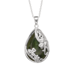 Silver Shamrock pendant featuring a teardrop of authentic, green Connemara marble. Hand crafted in Ireland for our 80th anniversary celebration.