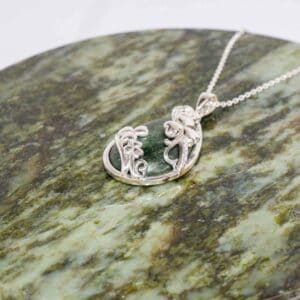 Silver Shamrock pendant featuring a teardrop of authentic, green Connemara marble. Hand crafted in Ireland for our 80th anniversary celebration.