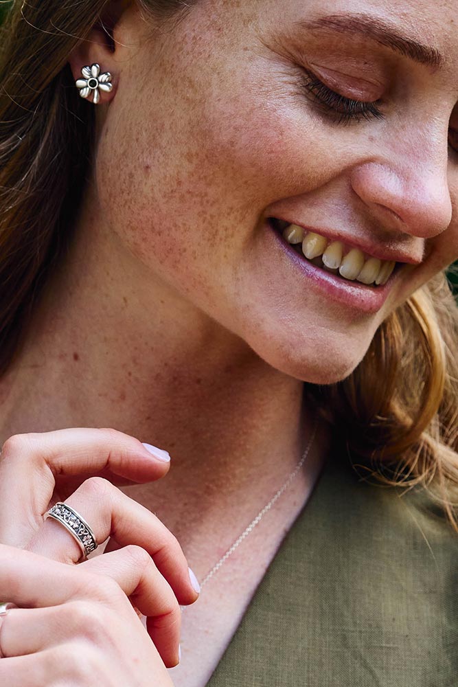 Shamrock Stud Connemara Marble Silver Earrings