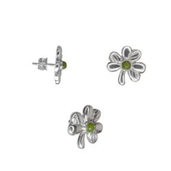 Silver shamrock stud earrings with a center of our natural green gemstone Connemara Marble. Handcrafted in Ireland, presented gift boxed.