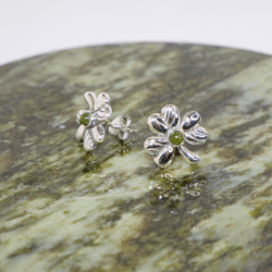 Silver shamrock stud earrings with a center of our natural green gemstone Connemara Marble. Handcrafted in Ireland, presented gift boxed.