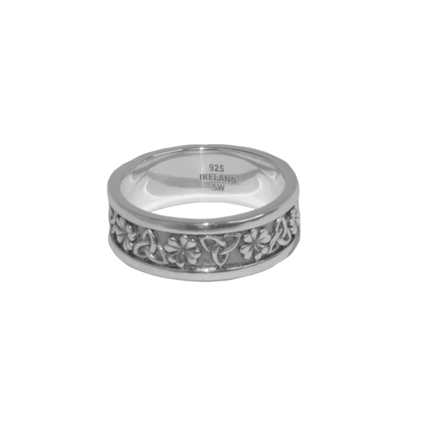 Symbols of Ireland silver band ring has been hand crafted in Ireland with hallmarked Irish sterling silver. Celebrate your Irish heritage with Celtic style. Made in Ireland by Connemara Marble Jewelry
