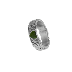 Claddagh Heart silver ring with green Connemara Marble natural gemstone. Hand crafted in Ireland, presented gift boxed and with Certificate of Authenticity.