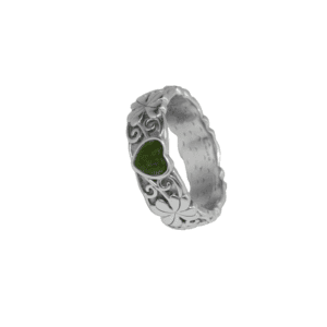Claddagh Heart silver ring with green Connemara Marble natural gemstone. Hand crafted in Ireland, presented gift boxed and with Certificate of Authenticity.