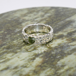 Claddagh Heart silver ring with green Connemara Marble natural gemstone. Hand crafted in Ireland, presented gift boxed and with Certificate of Authenticity.