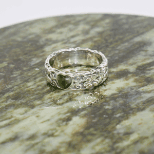 Claddagh Heart silver ring with green Connemara Marble natural gemstone. Hand crafted in Ireland, presented gift boxed and with Certificate of Authenticity.