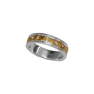 The Claddagh represents love, loyalty and friendship. Our 18k gold and sterling silver Celtic band ring is hallmarked in Ireland and presented gift boxed.