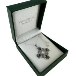 Connemara Marble Silver Celtic Cross pendant hand crafted in Ireland with our authentic natural gemstone and hallmarked Irish silver. 18