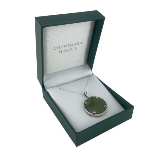 Connemara Marble Irish Claddagh sterling silver pendant. Hand crafted in Ireland as part of our Special Event. Love, loyalty and friendship.