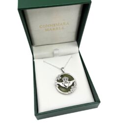 Connemara Marble Irish Claddagh sterling silver pendant. Hand crafted in Ireland as part of our Special Event. Love, loyalty and friendship.