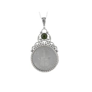 Connemara Marble sterling silver Millennium coin pendant. This is a genuine coin minted only for one year in the year 2,000. Presented gift boxed.