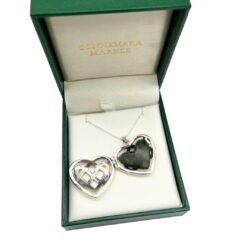Silver locket pendant with a genuine Connemara Marble Heart. Part of our Special Event. Hand crafted jewelry from Ireland.