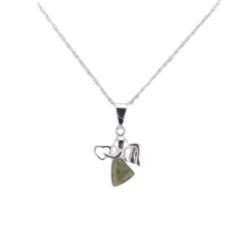 Irish angel set with green Connemara Marble and sterling silver. Protection, peace, and guidance. Presented on an 18