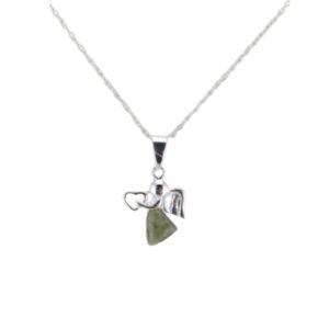 Irish angel set with green Connemara Marble and sterling silver. Protection, peace, and guidance. Presented on an 18" chain and gift boxed.