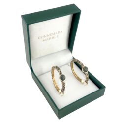 Connemara Marble Hoop Earrings, crafted with gold plating over sterling silver, are inspired by Queen Maeve our legendary warrior queen of Ireland.