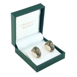Connemara Marble Hoop Earrings, crafted with gold plating over sterling silver, are inspired by Queen Maeve our legendary warrior queen of Ireland.