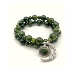 Sun & Moon Set of 2 Irish Sterling Silver large charm with genuine Connemara Marble beads on 2 stretch bracelets. Hand crafted in Ireland.