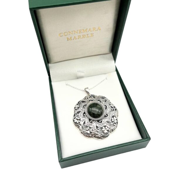 Vintage Silver Shamrock Connemara Marble Pendant Limited Edition