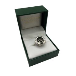 Claddagh silver Connemara Marble ring. The heart for love, the hands for friendship and the crown for loyalty. Hand crafted in Ireland.