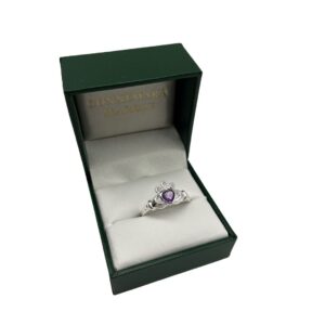 Dusky Pink Silver Claddagh Ring. Handcrafted in Ireland. Special Event Piece. Hallmarked silver and presented gift boxed. Love, loyalty and friendship.