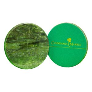 Connemara Marble Coaster. Hand crafted in Ireland with genuine and unique marble. Felted on one side and highly polished on the other. A true piece of Ireland.
