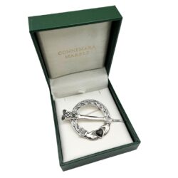 Claddagh Brooch. Hand crafted with genuine Connemara Marble and hallmarked Irish Sterling Silver. The magic and mystique of Ireland.