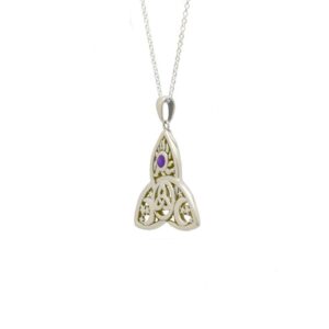 Trinity Knot Amethyst Sterling Silver Pendant. Hallmarked sterling silver, presented on and 18" chain. Displayed in green gift box.