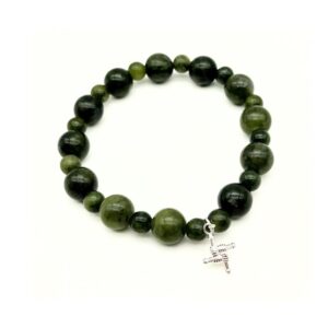 Celebrate Irish faith and heritage with this set of two Connemara marble stretch bracelets, featuring a sterling silver St Brigid’s Cross charm from Ireland