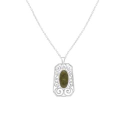 Elegant Connemara Marble Celtic Swirl Pendant in hallmarked sterling silver. Gift boxed with 18