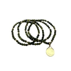Lucky penny set of 4 Connemara Marble bracelets with gold tone over brass. Hand crafted in Ireland with a genuine Irish coin and our natural gemstone.