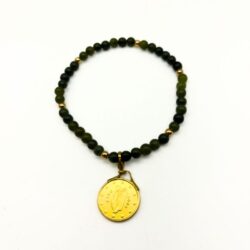Lucky penny set of 4 Connemara Marble bracelets with gold tone over brass. Hand crafted in Ireland with a genuine Irish coin and our natural gemstone.